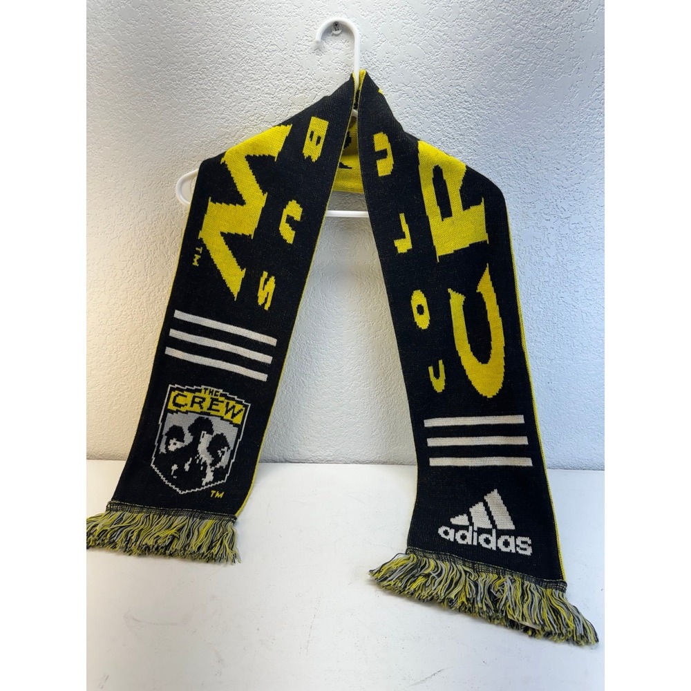 Adidas Columbus Crew MLS Soccer Scarf Black Yellow Knit Fringed Fan Scarf